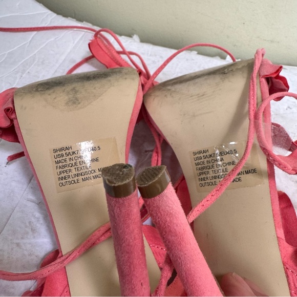 ShoeDazzle Shirah Ruffle Lace Up Heels Coral Pink Sandals Strap Adjustable Shoes - Picture 14 of 16